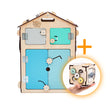 Přírodní dřevěný activity board domeček BusyKids a interaktivní kostka - sada