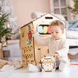 Přírodní dřevěný activity board domeček BusyKids a interaktivní kostka - sada